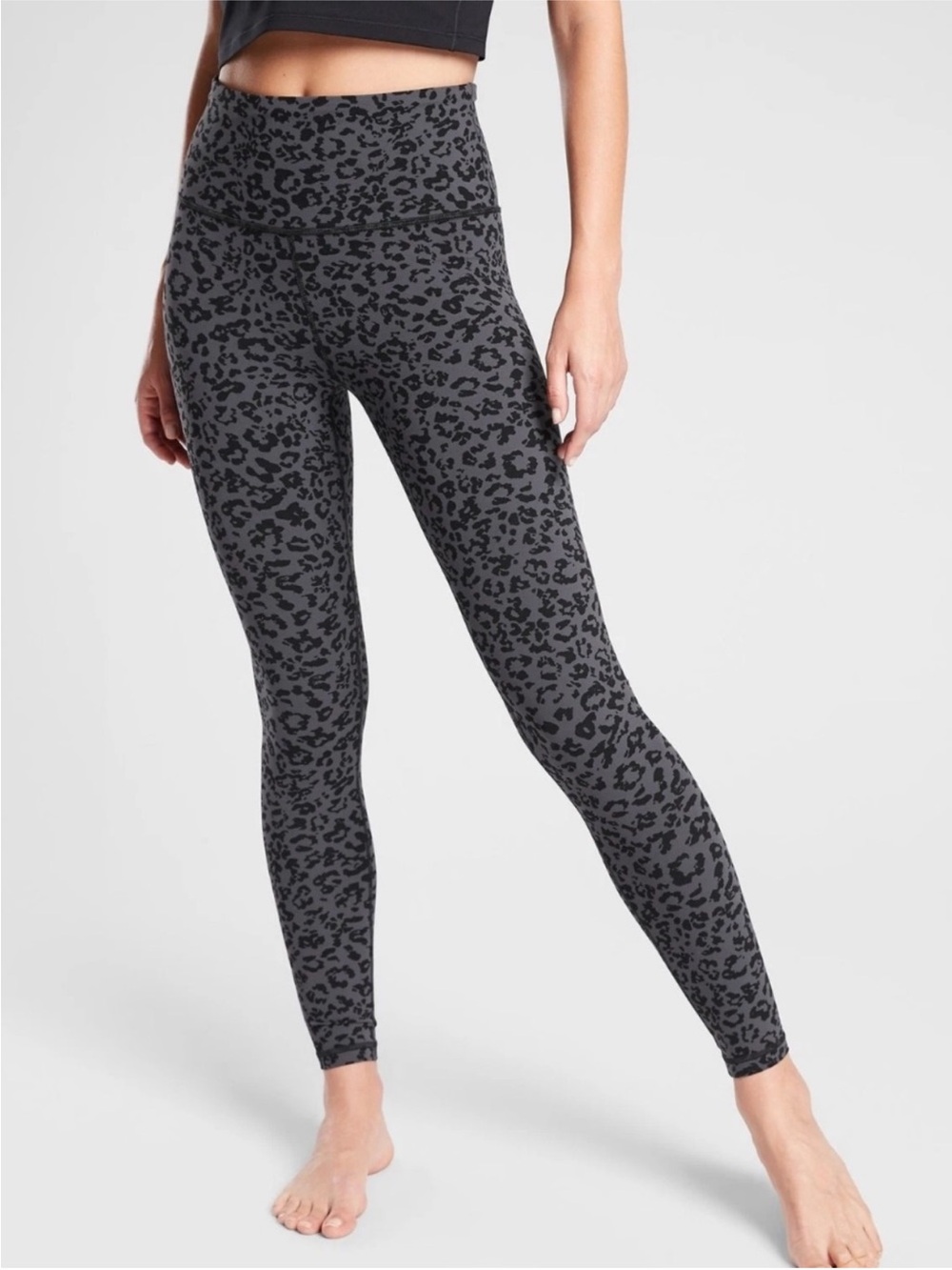 Athleta Charcoal and Black Leopard High-Waist Leggings